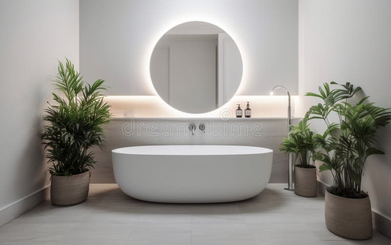 Sauberes, minimalistisches Badezimmer mit einer einzigen Pflanze. generative Hilfe.
