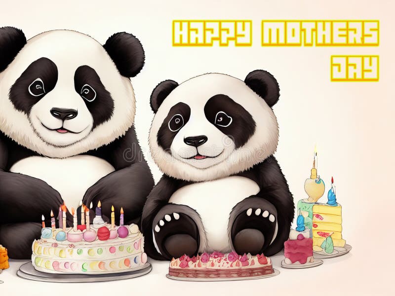 Mãe panda fofa com um filhote ilustração vetorial de um desenho