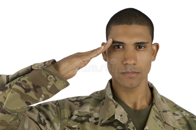 Saudação do soldado do americano africano fotografia de stock Saudação do soldado do americano africano fotografia de stock