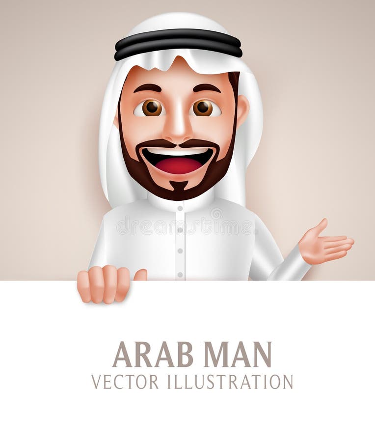 Saudi Arab Man Vector Character Happy Smiling Holding White Blank Board ...