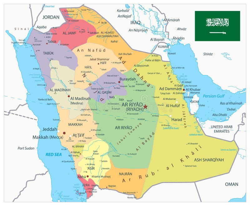 Saudi Arabia Map With City Name Saudi Arabia Map Administrative Divisions And Roads Stock Vector -  Illustration Of Land, Islam: 146676078