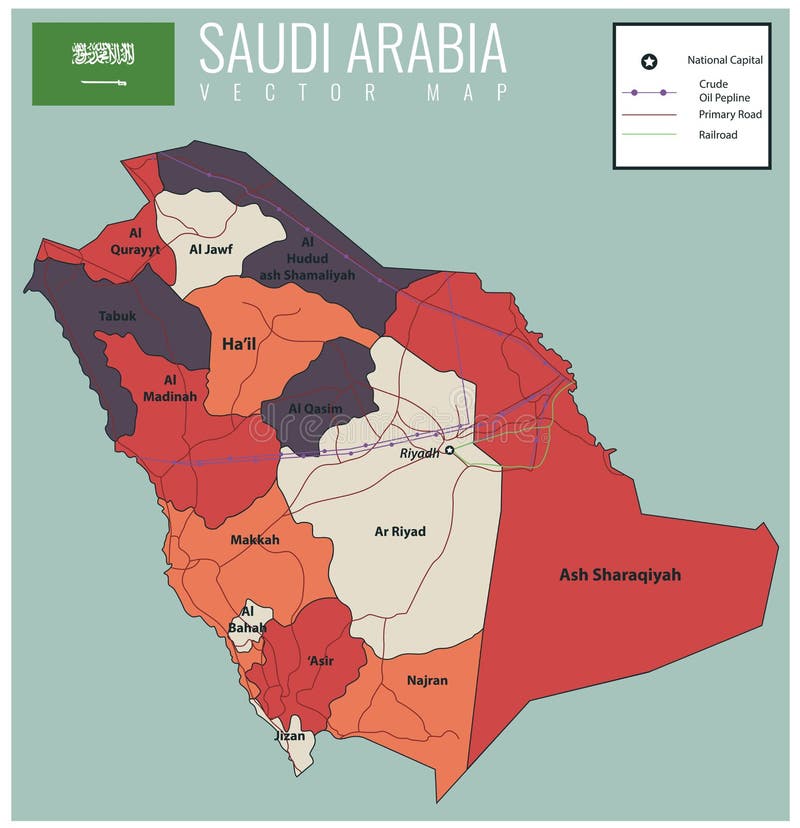 Saudi Arabia map with selectable territories. Vector