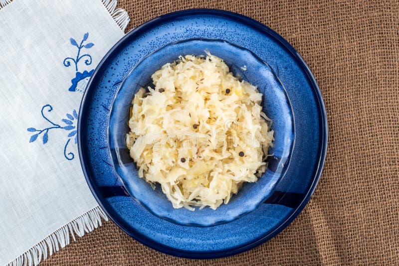 Sauerkraut in a blue bowl. stock image. Image of gourmet 137243957