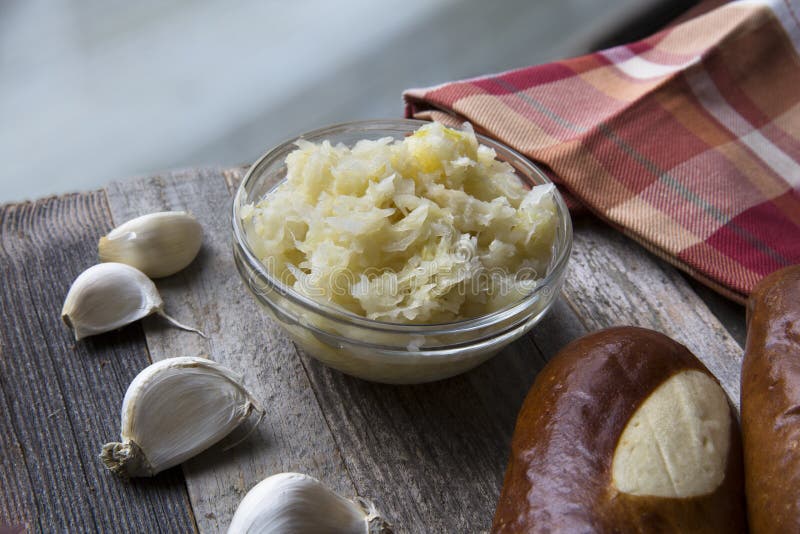 Sauerkraut with Bread and Garlic. Stock Photo Image of pickled, food