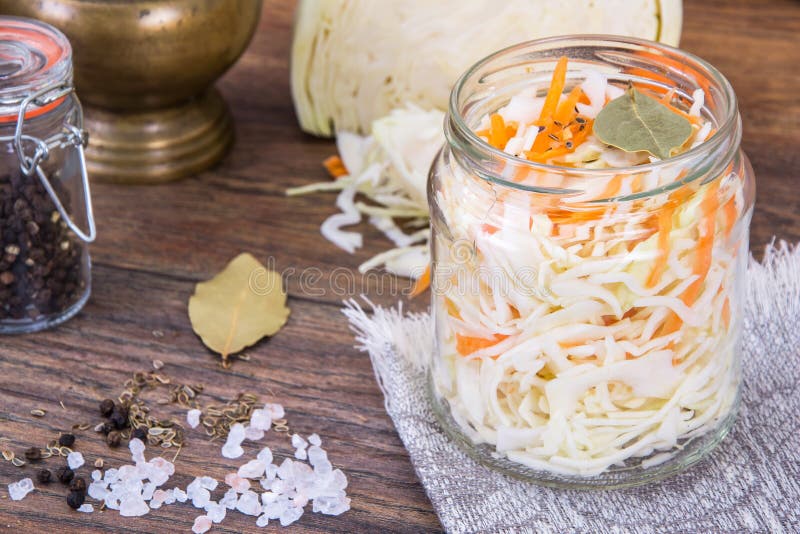 Sauerkraut with Carrots in Glass Jar Stock Photo Image of german