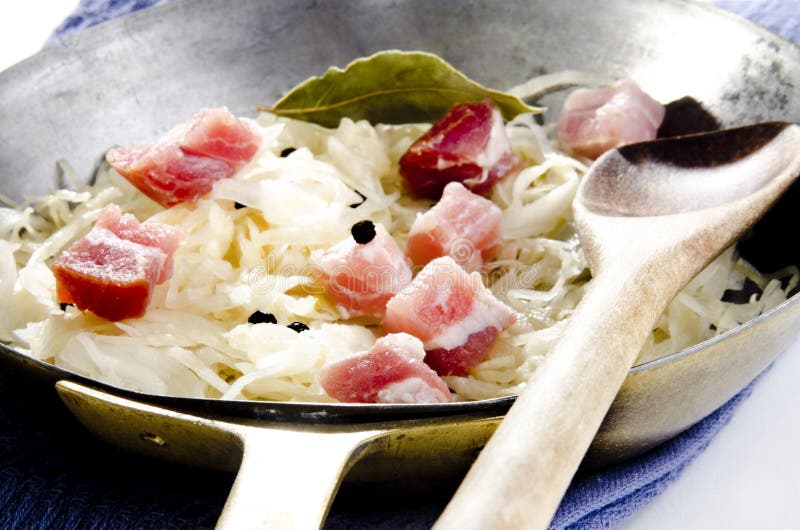 Sauerkraut with Diced Bacon and Bay Leaf Stock Image Image of pickled