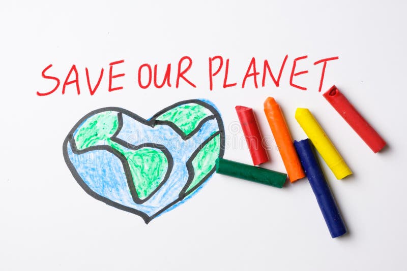 Sauf notre dessin de planète avec le crayon de couleur photos libres de droits Sauf notre dessin de planète avec le crayon de couleur photos libres de droits