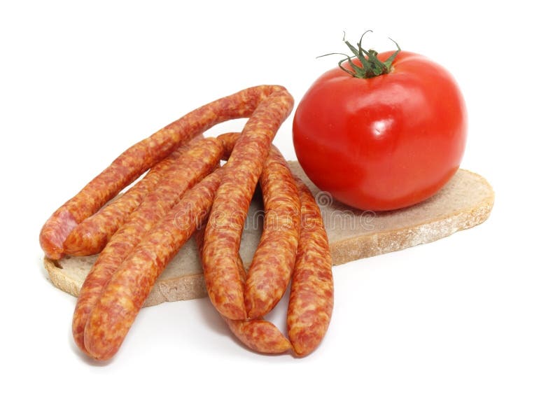 Sausage with bread and vegetables