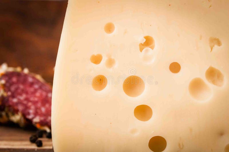 Dried sausage and cheese for breakfast, royalty free stock images Dried sausage and cheese for breakfast, royalty free stock images