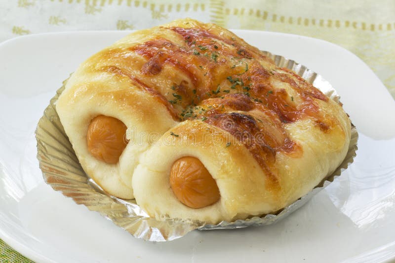 Sausage cheese bread roll stock photo. Image of dark 46725250