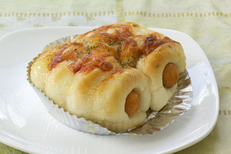 Sausage cheese bread roll stock photo. Image of isolated 46725438