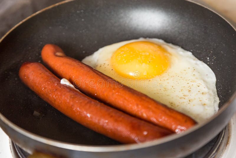 Breakfast with Fried Eggs, Sausage and Toast on Plate Stock Image ...