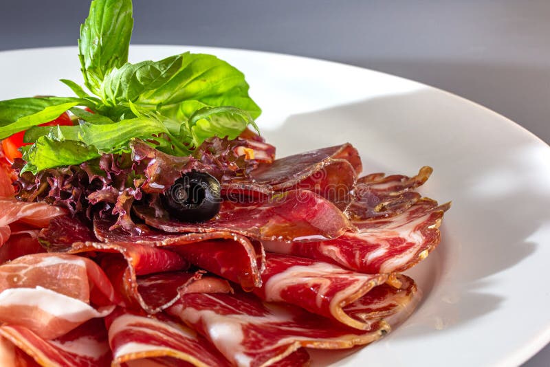 Sausage, Ham, Ham, Meat are on the Plate Stock Image Image of