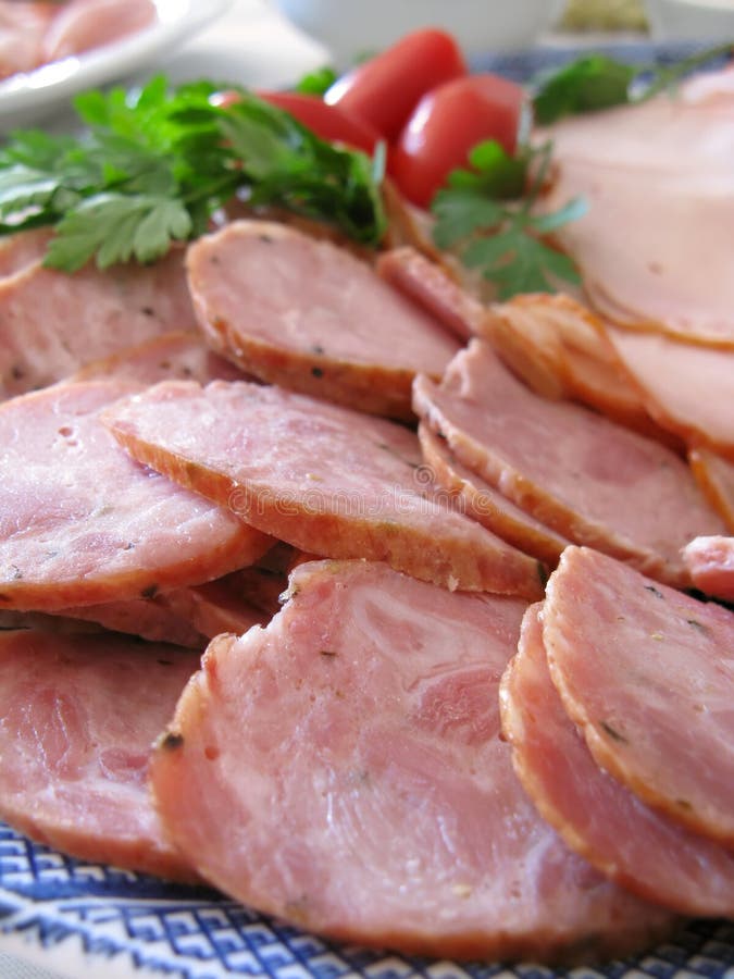 Sausage & ham platter stock image. Image of sausage 4691525