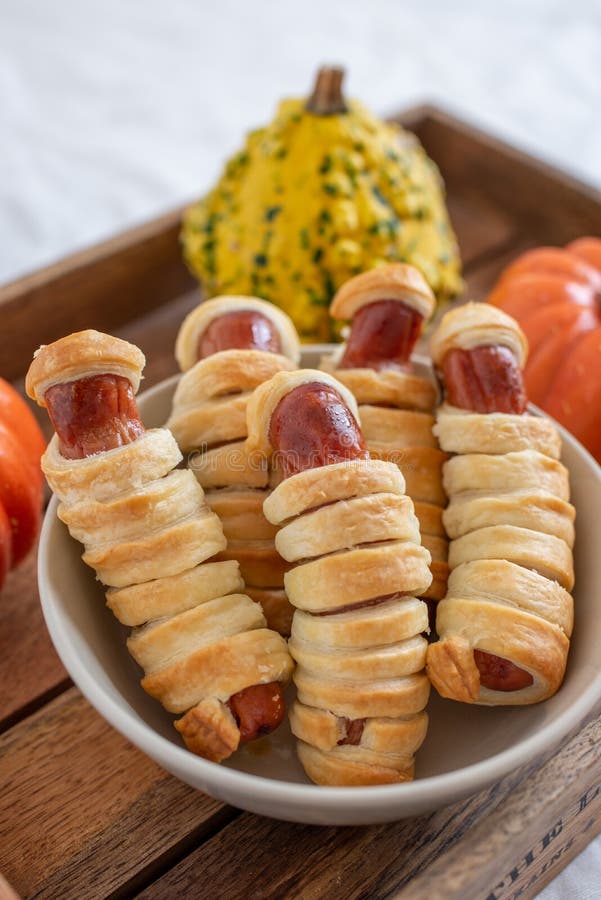 Sausage Mummies in Dough Scary Halloween Food Stock Image Image of