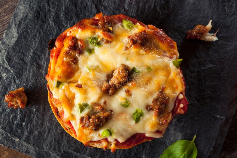 Sausage and Pepper Pizza Bagels Stock Image Image of gourmet, garlic