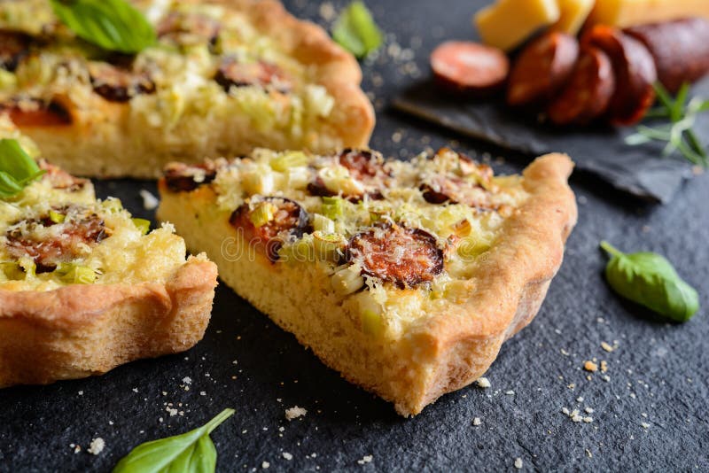 Sausage Pie with Green Onion and Cheese Stock Photo Image of meat
