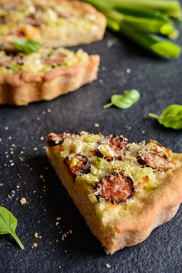 Sausage Pie with Green Onion and Cheese Stock Photo Image of
