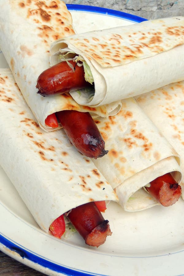 Sausage in pita bread stock image. Image of lunch, gourmet 58431019