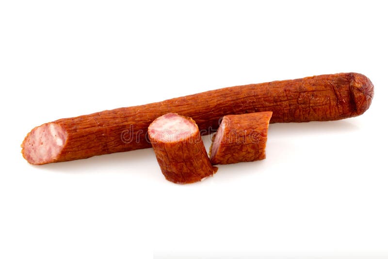 German Dried Sausages. Hard Cured Sausage, Isolated on White Background