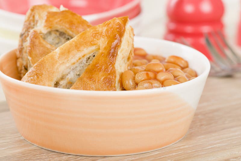 Sausage Roll & Beans stock image. Image of pastry 64051851