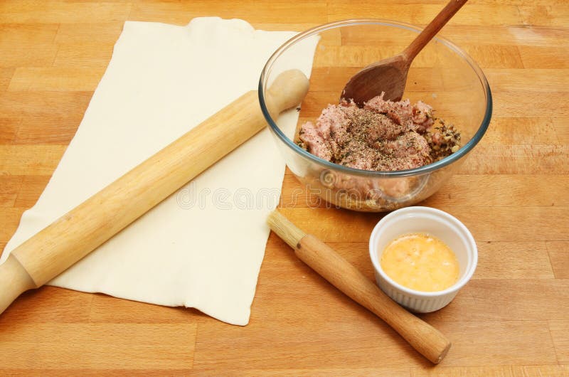 Sausage roll ingredients stock photo. Image of wood, preparation 85252902
