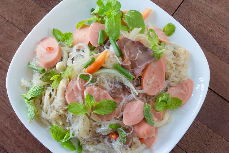 Sausage Salad with Vegetable Stock Photo Image of mint, golden 56873072