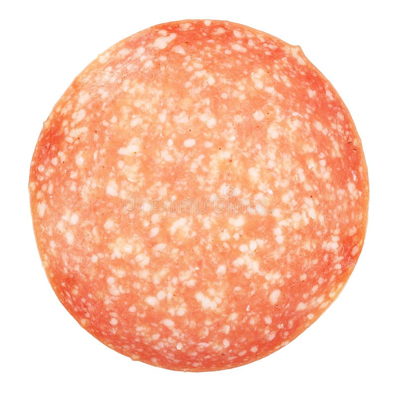 Sausage Slice of Salami Isolated on a White. Top View. Stock Image