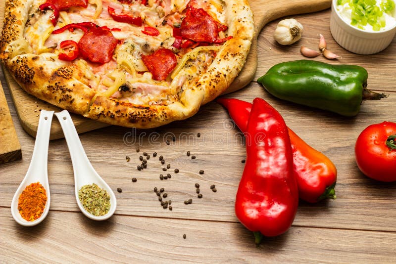 Sausage and Vegetable Pizza Served Stock Image Image of cheese