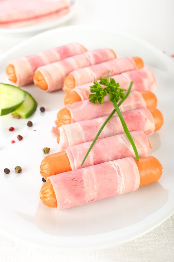 Sausages with bacon stock photo. Image of lunch, food 72266320