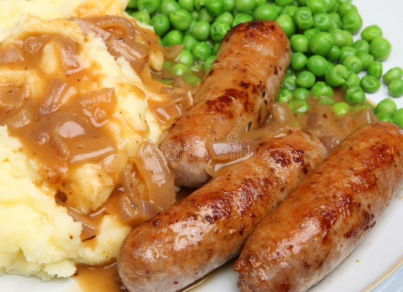 Sausages or Bangers and Mash with Gravy Stock Photo Image of fried