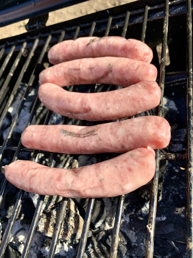 Sausages on BBQ stock image. Image of sausage, lumpwood 179342833