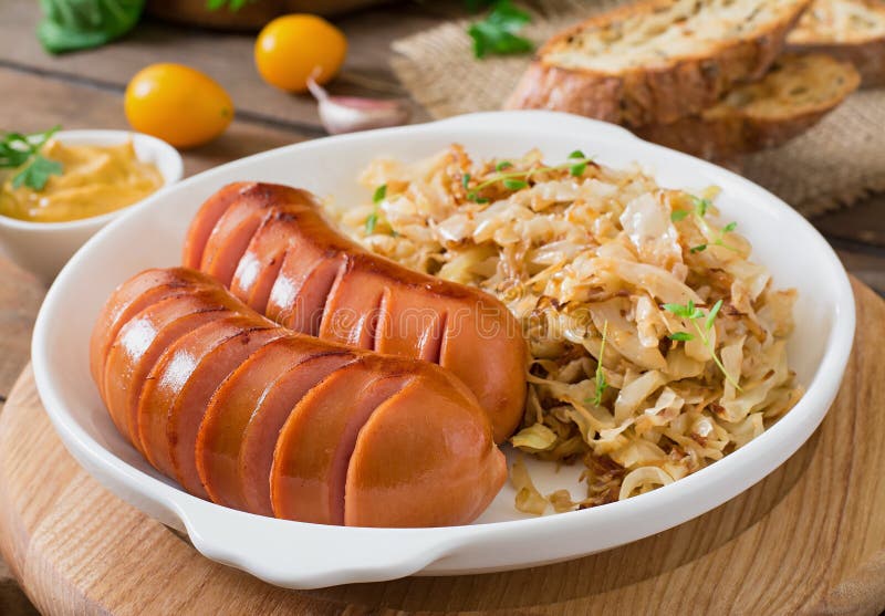 Sausages and cabbage stock photo. Image of oktoberfest 59713884