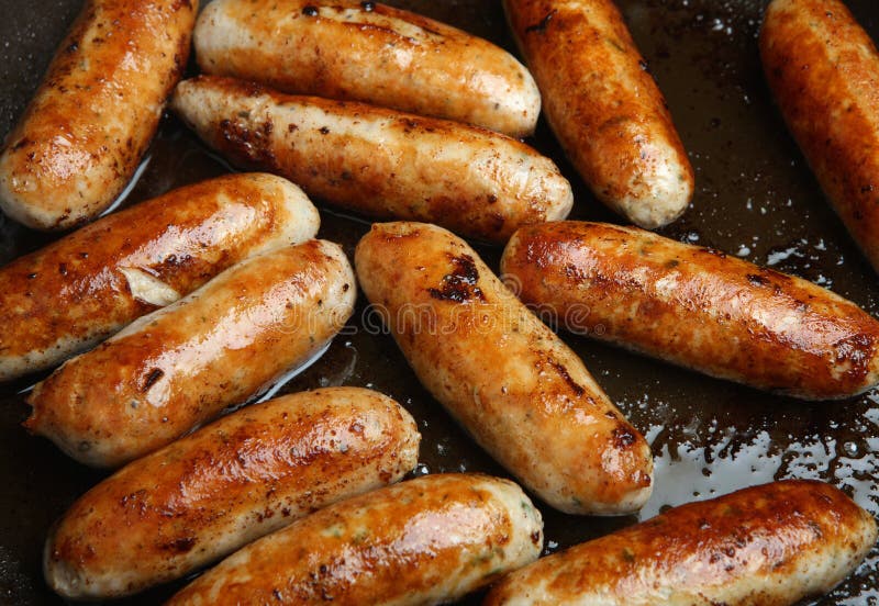 Sausages Cooking on a Charcoal BBQ Grill Stock Image Image of