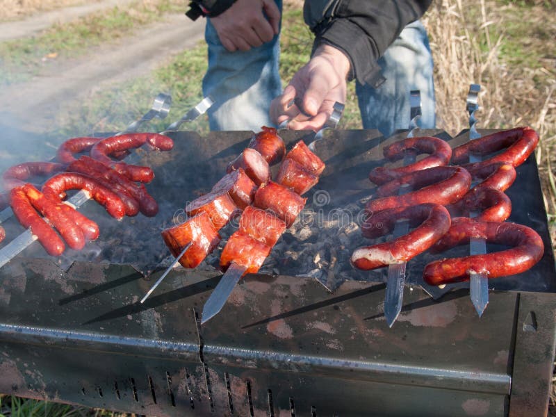 Sausages on the grill stock photo. Image of grilled, cooked 54026146