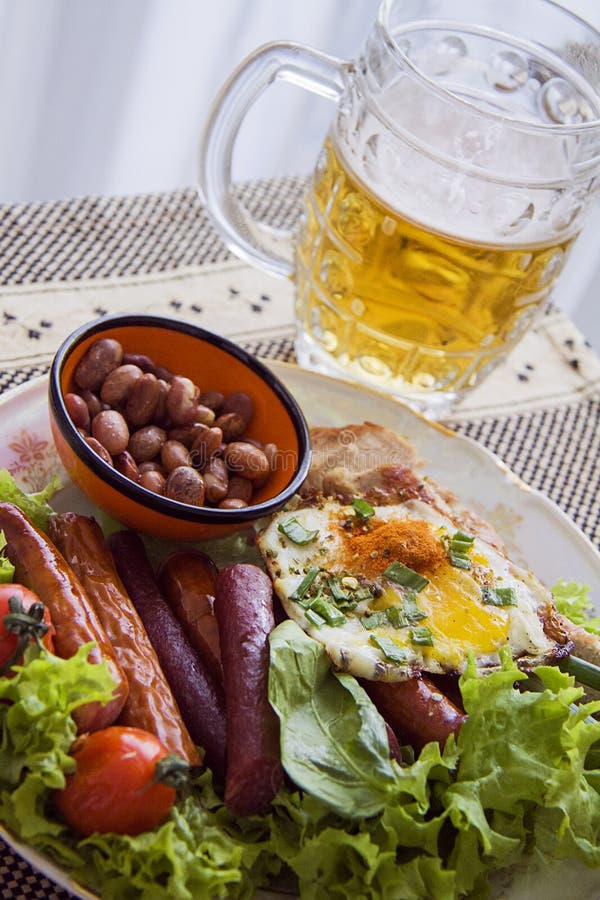 Sausages Grilled Chicken Breast Glass Beer Stock Photos Free