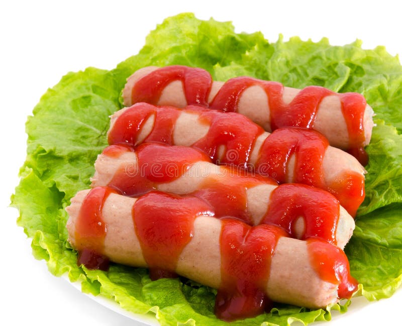 Sausages with ketchup stock photo. Image of pork, sauce 23527890