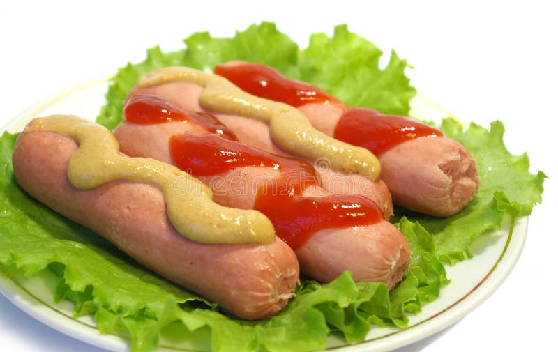 Sausages with ketchup and mustard