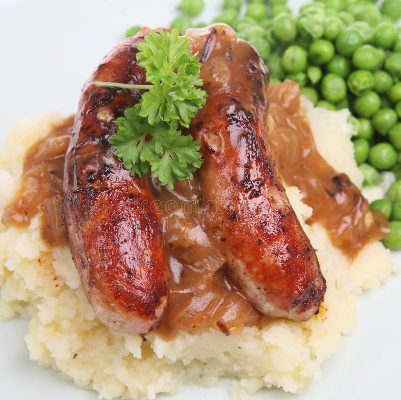 Sausages and Mash stock image. Image of vegetables, peas 5465567