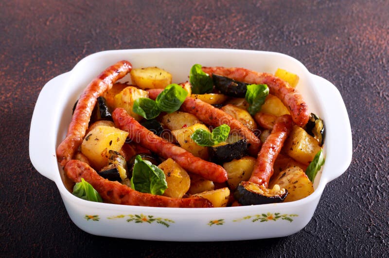 Sausages, Potato and Zucchini Bake Stock Photo Image of appetizer