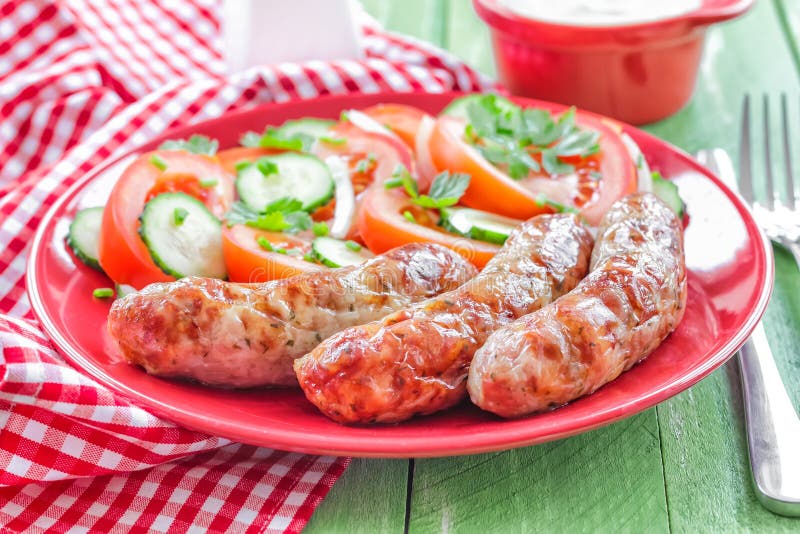 Sausages and salad stock photo. Image of beef, delicious 36430966