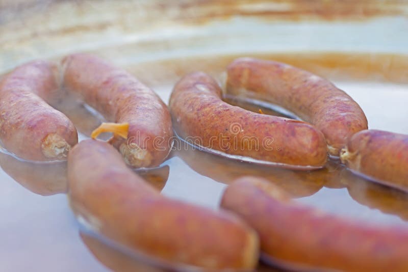 Sausages Slowly Cooked in Huge Pan Stock Photo Image of dinner, lunch