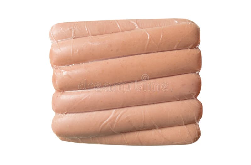 Sausages in Vacuum Plastic Packaging Isolated on White Background