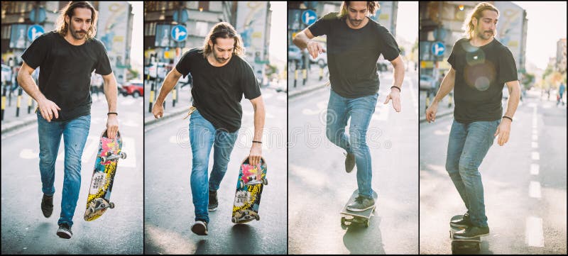 Saut de skateboarding de rue et ordre de tour École s de tour gratuit photographie stock libre de droits Saut de skateboarding de rue et ordre de tour École s de tour gratuit photographie stock libre de droits