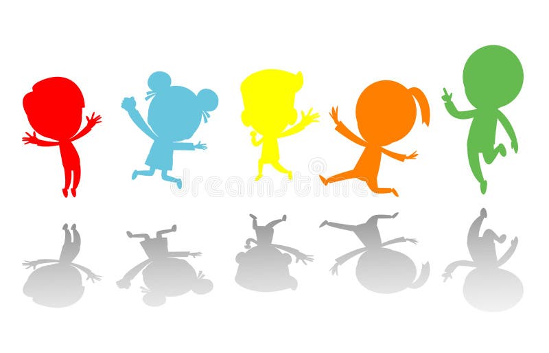 Sauter mignon d'enfants coloré, silhouettes danse, silhouettes d'enfant d'enfants sautant sur l'illustration blanche de vecteur d illustration de vecteur Sauter mignon d'enfants coloré, silhouettes danse, silhouettes d'enfant d'enfants sautant sur l'illustration blanche de vecteur d illustration de vecteur