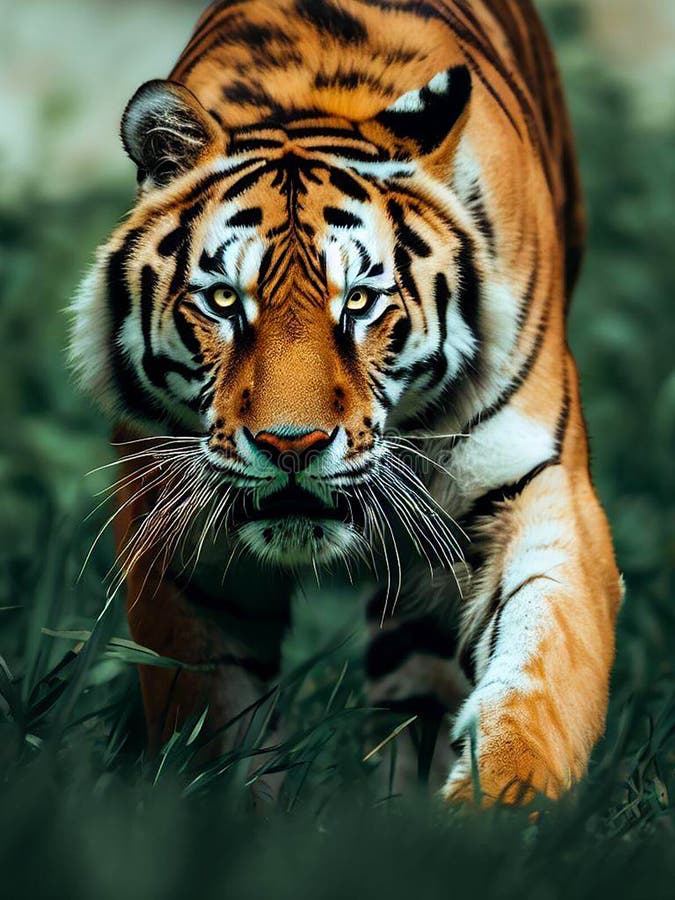 Savage Tiger Stalking and Ready To Attack in the Jungle Stock ...