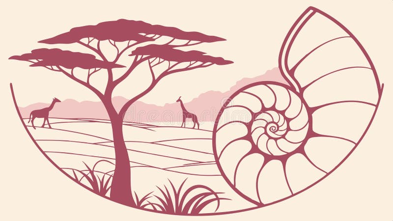 Savanna Nautilus Shell with Giraffe and Tree Vector Art, vector design Generative AI vector illustration