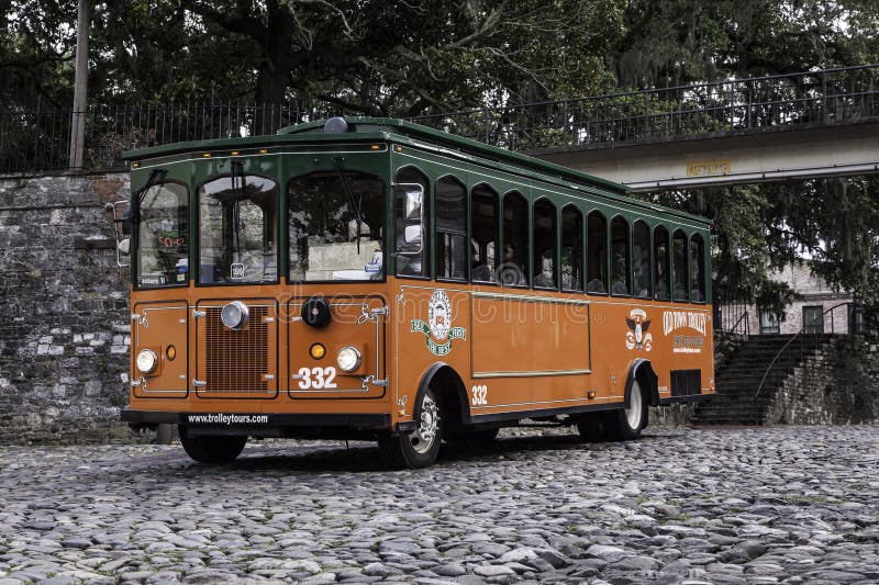 Savannah Georgia Trolley in Historic District royalty free stock photo Savannah Georgia Trolley in Historic District royalty free stock photo