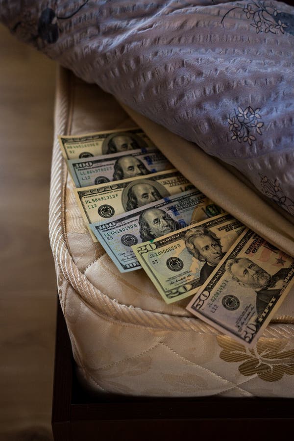 Save Dollars Store in Bed Mattress Stock Image Image of currency
