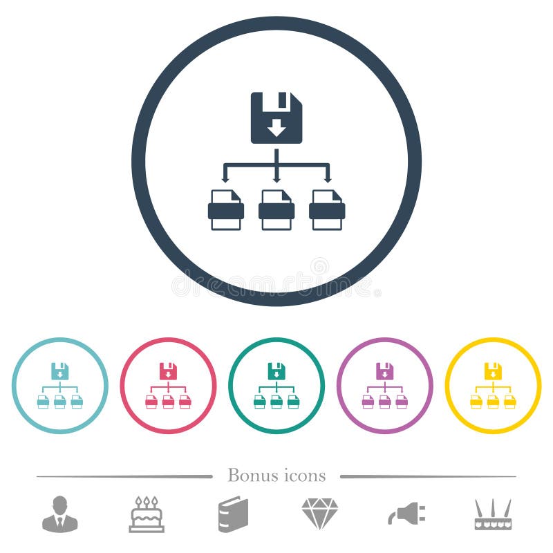 Save file as multiple format flat color icons in round outlines royalty free illustration
